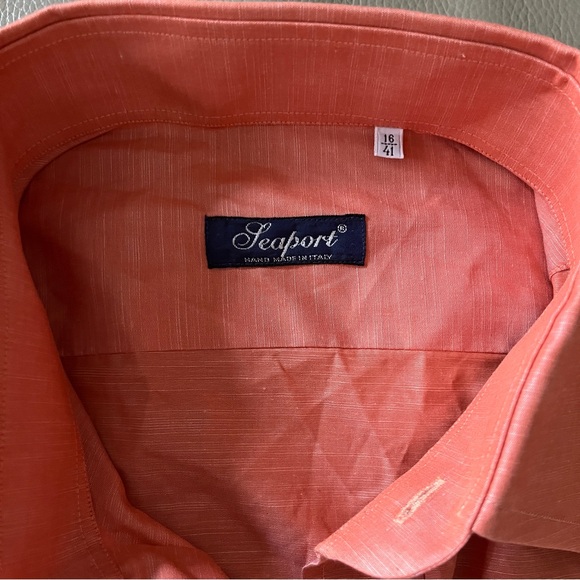 New SEAPORT BUTTON DOWN DRESS SHIRT sz Men 16/41 long sleeve Hand Made in Italy - Picture 7 of 11